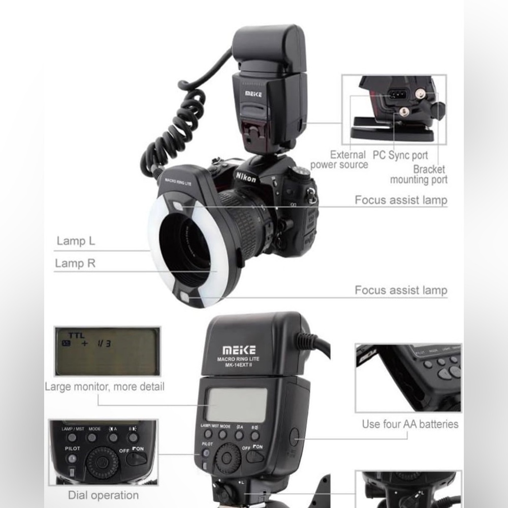 Meike iTTL TTL LED Macro Ring Flash Light for cannon like new - Picture 2 of 8
